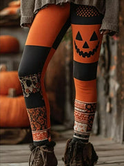 Women's Halloween Pumpkin Face Print Leggings