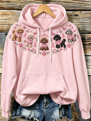 Women's Dog Pattern and Pink Charity Ribbon Design Casual  Hoodie