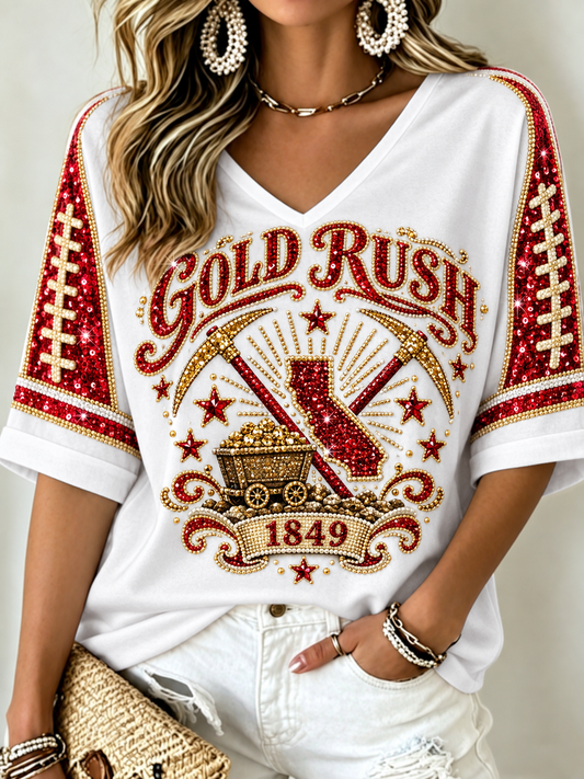 Women's Mid-length Sleeves V-Neck T-Shirt