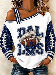 Women's Cowboys Football Fans Lovers Gameday Casual Off-Shoulder Sweatshirt