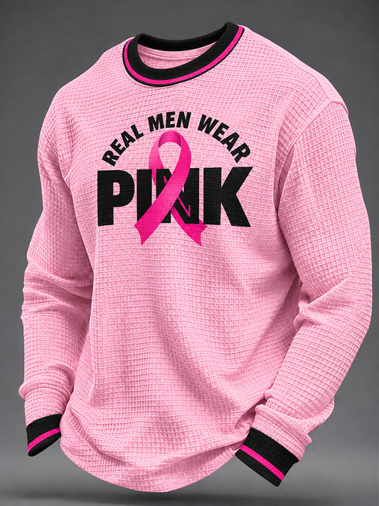 Men's Breast Cancer Awareness Real Men Wear Pink Waffle Sweatshirt