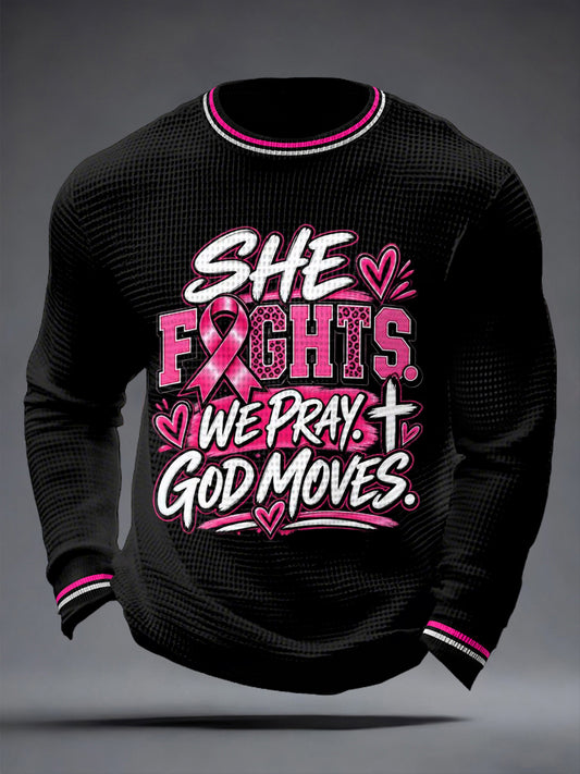 Men's Breast Cancer Awareness Real Men Wear Pink Waffle Long Sleeve T-Shirt