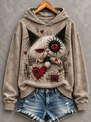 Women's Halloween Creepy Cat Print  Casual Hoodie