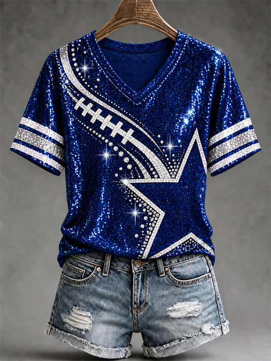 Women's Football Gameday Gift For Football Fans Casual V-Neck Tee