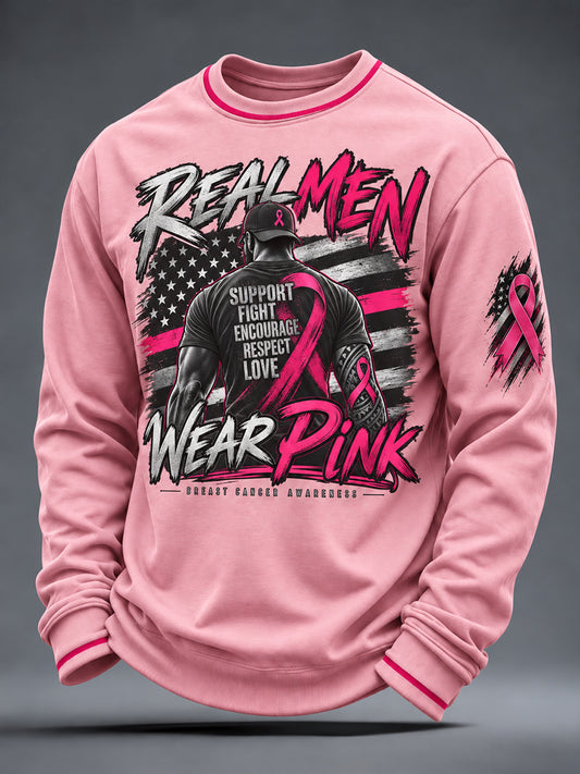 Men's Real Men Wear Pink Breast Cancer Awareness Crew Neck Sweatshirt