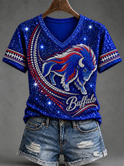 Women's Football Lover Buffalo Print V-Neck Tee