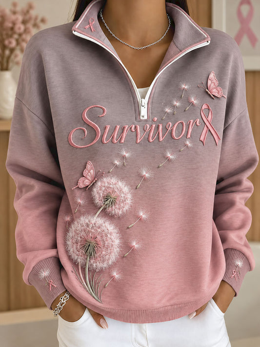 Women's Breast Cancer Awareness Floral Art Printed Sweatshirt
