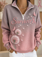 Women's Breast Cancer Awareness Floral Art Printed Sweatshirt