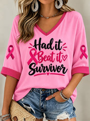 Women's Had It Beat It Survivor Print V-Neck Tee