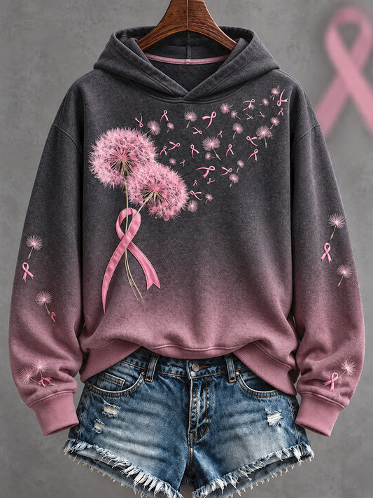 Women's Breast Cancer Awareness Floral Art Printed Hoodie