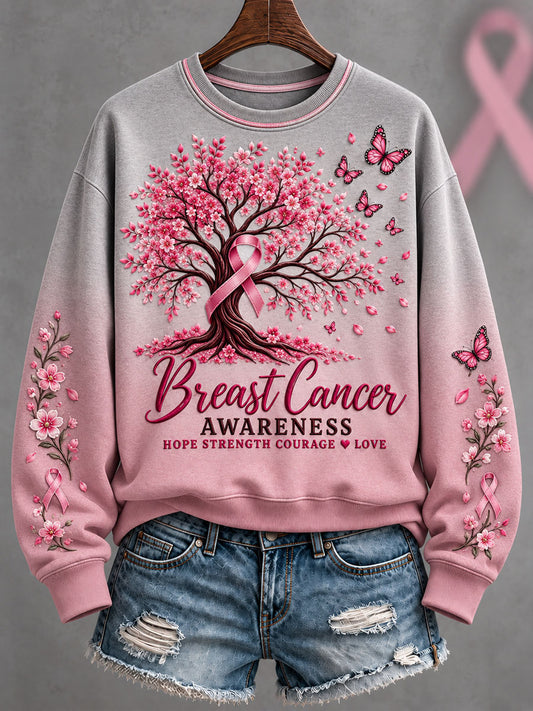 Women's Breast Cancer Awareness Floral Art Printed Sweatshirt