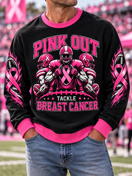 Men's Pink Out Tackle Breast Cancer Print Breast Cancer Awareness Sweatshirt