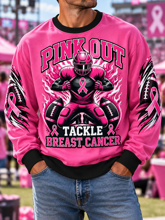Men's Pink Out Tackle Breast Cancer Print Breast Cancer Awareness Sweatshirt