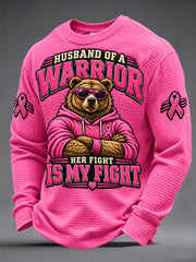 Men's Husband of a Warrior Cancer Print Waffle Long Sleeve Top
