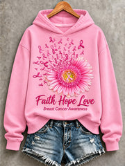 Women's Faith Hope Love Cancer Awareness Print Sweatshirt