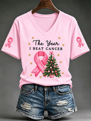 Women's Breast Cancer Awareness Christmas Tree Short-Sleeved T-Shirt