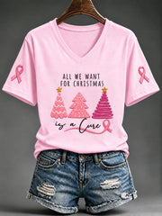 Women's Breast Cancer Awareness Christmas Tree Short-Sleeved T-Shirt