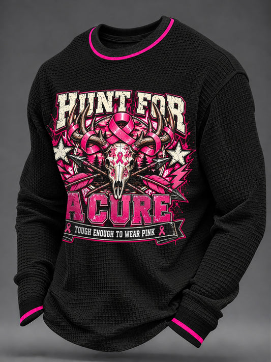 Men's Real Men Wear Pink Breast Cancer Awareness Print Waffle Sweatshirt