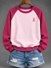 Women's Pink Charity Ribbon Pattern Casual Raglan Sleeve Sweatshirt