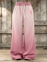 Women's Pink Charity Ribbon Pattern Gradient Design Casual Sweatpants