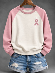 Women's Pink Charity Ribbon Pattern Casual Raglan Sleeve Sweatshirt