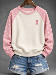 Women's Polka Dot and Pink Charity Ribbon Pattern Casual Raglan Sleeve Sweatshirt