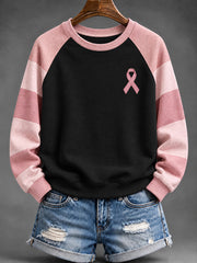 Women's Pink Striped and Pink Charity Ribbon Pattern Casual Raglan Sleeve Sweatshirt