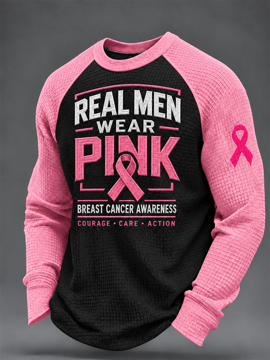 Men's Real Men Wear Pink Breast Cancer Awareness Waffle Sweatshirt