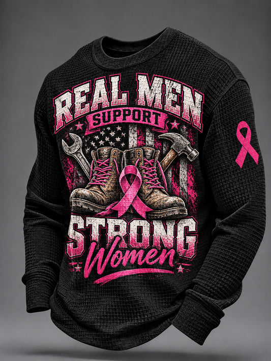 Men's Real Men Wear Pink Breast Cancer Awareness Waffle Sweatshirt