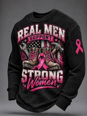 Men's Real Men Wear Pink Breast Cancer Awareness Waffle Sweatshirt