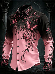 Men's Gothic Black Pink Gradient Art Long Sleeve Button Down Shirt