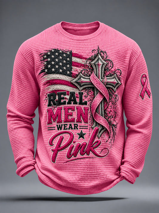 Men's Real Men Wear Pink Breast Cancer Awareness Waffle T-Shirt