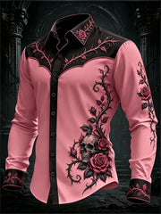 Men's Gothic Black Pink Gradient Art Long Sleeve Button Down Shirt