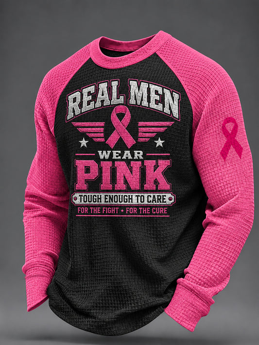 Men's Real Men Wear Pink Breast Cancer Awareness Waffle Sweatshirt