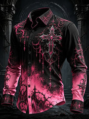 Men's Gothic Black Pink Gradient Art Long Sleeve Button Down Shirt