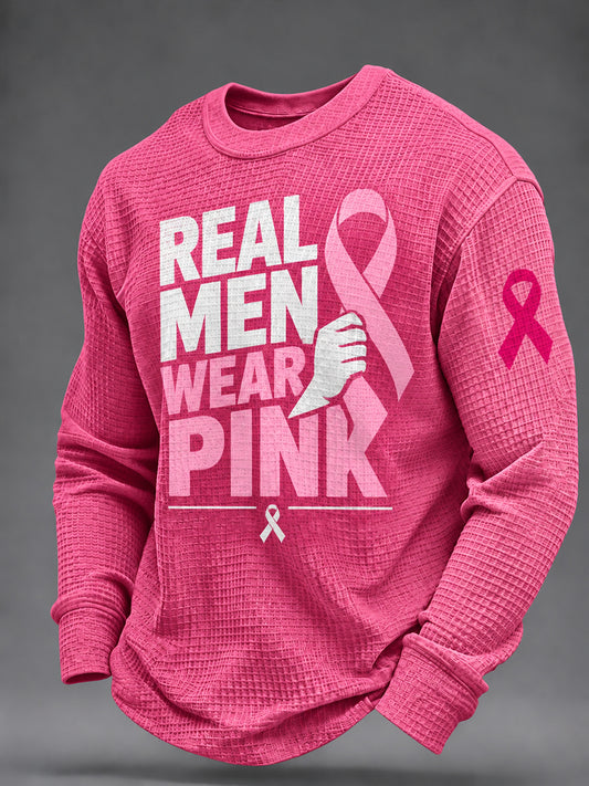 Men's Real Men Wear Pink Breast Cancer Awareness Waffle Sweatshirt