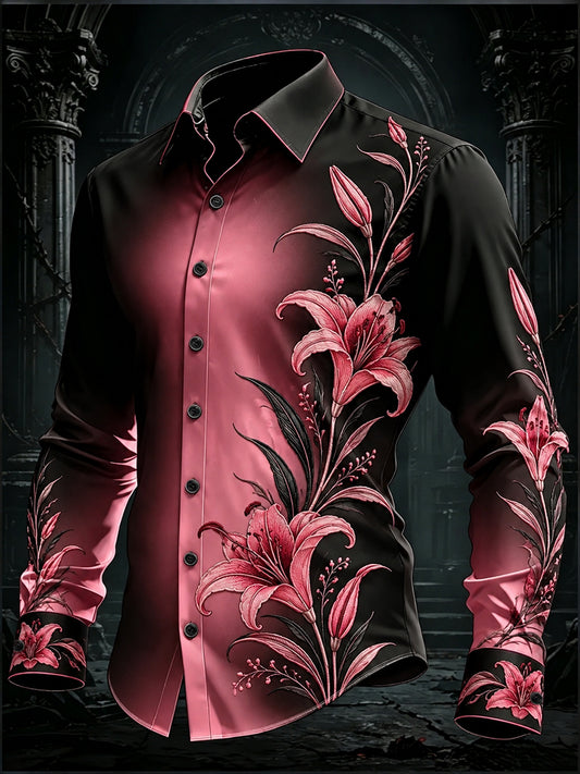 Men's Gothic Black Pink Gradient Art Long Sleeve Button Down Shirt