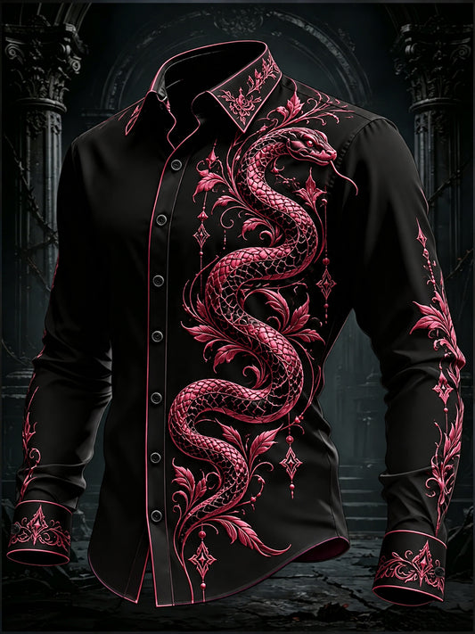 Men's Gothic Black Pink Gradient Art Long Sleeve Button Down Shirt