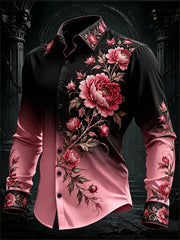 Men's Gothic Black Pink Gradient Art Long Sleeve Button Down Shirt