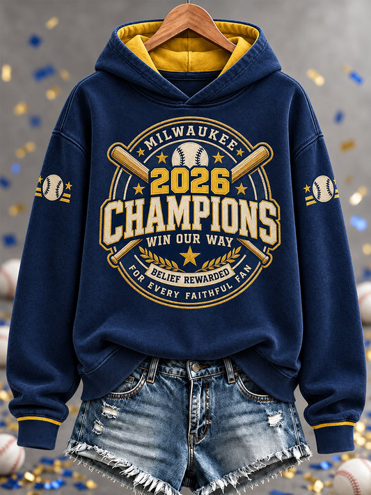Women's 2026 Baseball Champions Celebration Collection Gift For Baseball Fans Casual Hoodie