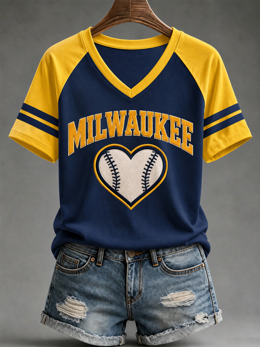Women's Gift For Baseball Fans Print V-Neck Tee
