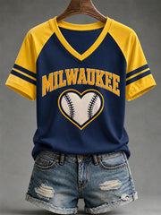 Women's Gift For Baseball Fans Print V-Neck Tee