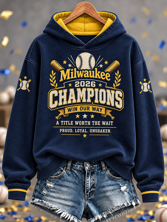 Women's 2026 Baseball Champions Celebration Collection Gift For Baseball Fans Casual Hoodie