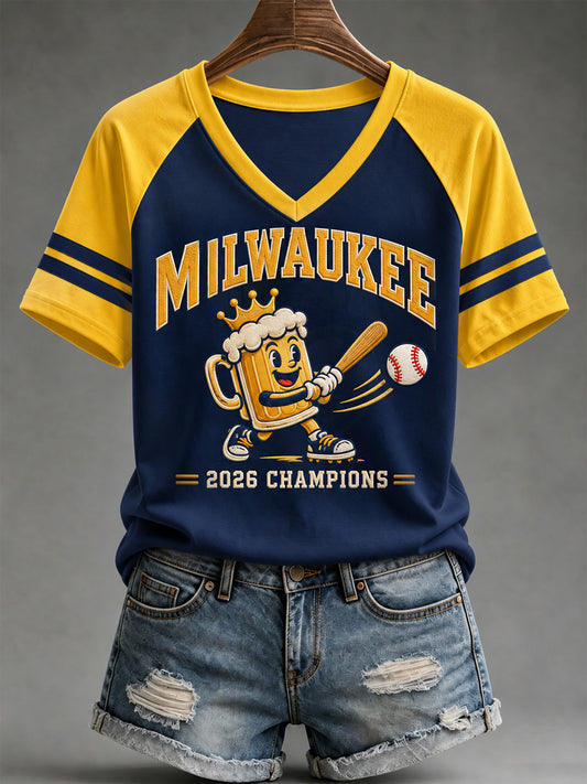 Women's Gift For Baseball Fans Print V-Neck Tee
