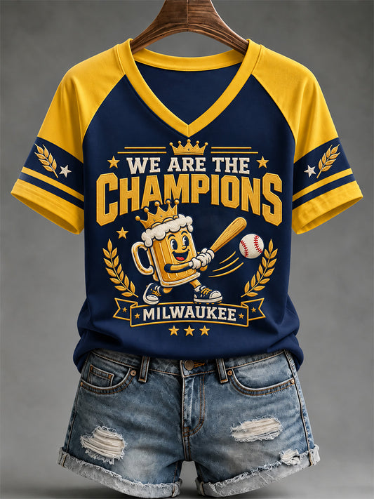 Women's Won Our Way 2026 Baseball Champions Gift For Baseball Fans Print V-Neck Tee