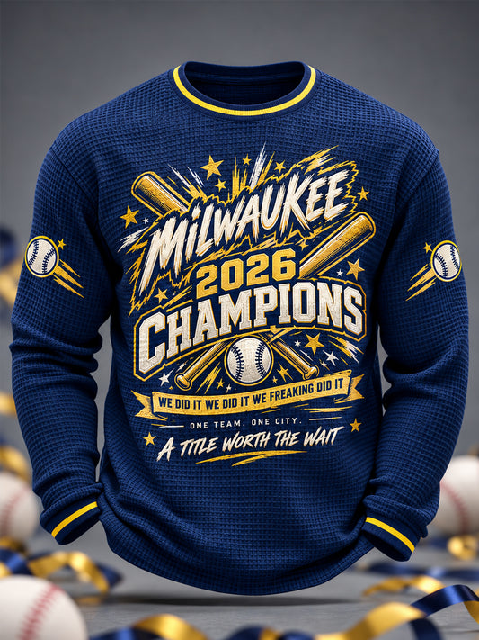 Men's Won Our Way 2026 Baseball Champions Gift For Baseball Fans Casual Waffle Long Sleeve T-Shirt