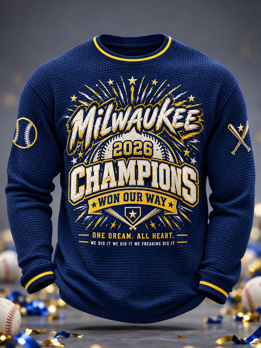 Men's Won Our Way 2026 Baseball Champions Gift For Baseball Fans Casual Waffle Long Sleeve T-Shirt