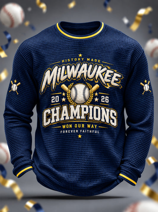 Men's Won Our Way 2026 Baseball Champions Gift For Baseball Fans Casual Waffle Long Sleeve T-Shirt
