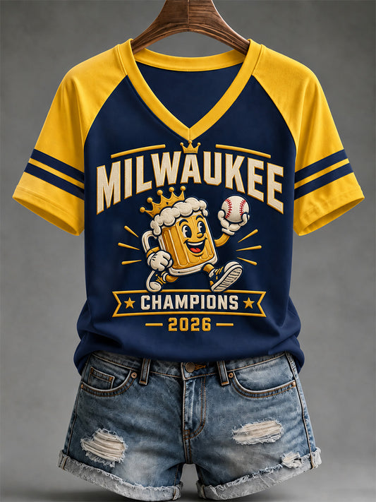 Women's Won Our Way 2026 Baseball Champions Gift For Baseball Fans Print V-Neck Tee
