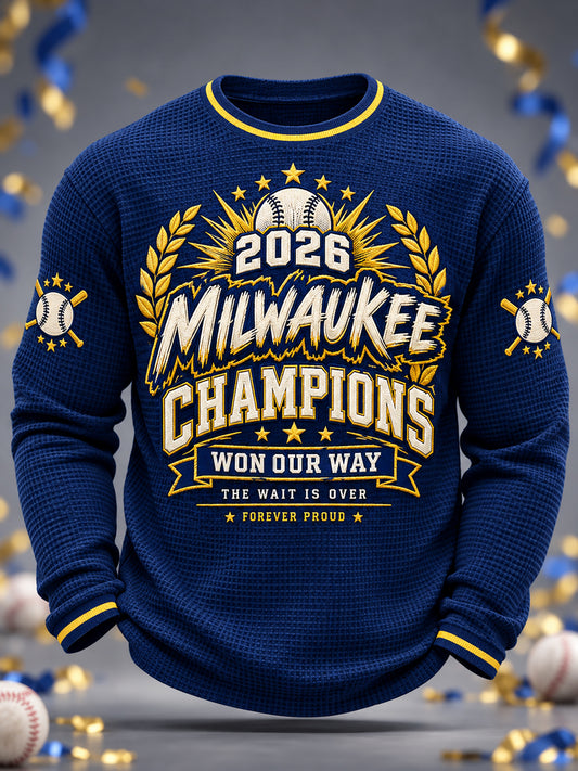 Men's Won Our Way 2026 Baseball Champions Gift For Baseball Fans Casual Waffle Long Sleeve T-Shirt